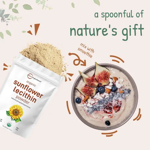 Miniatura 8 de Micro Ingredients Polvo de Lecitina de Girasol Orgánico, 1 Libra, Cultivado de Manera Sostenible, Prensado en Frío, Rico en Fosfatidilcolina