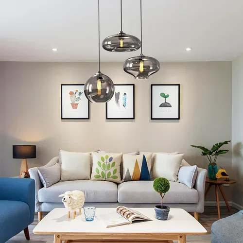 Miniatura 2 de Moderna Lámpara Colgante de 3 Luces de Vidrio en Tono Gris Ahumado con Globo de Cristal Clúster Lámpara de Techo de Estilo Nórdico con Múltiples