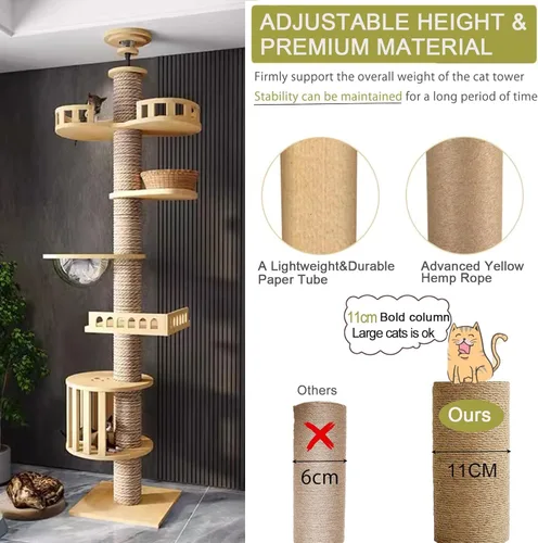 Miniatura 6 de Árbol para gatos de piso a techo Mekidulu - Árbol para gatos de piso a techo, altura ajustable, árbol para gatos alto con poste de rascado de 4.33