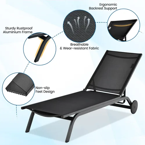 Miniatura 5 de COSTWAY Tumbona para patio al aire libre, sillón reclinable ajustable de 6 posiciones con marco de aluminio estable, silla portátil al aire libre