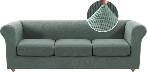 Miniatura 19 de Funda para silla Chesterfield de 2 piezas para sofá de 1 cojín, fundas para silla de brazo alto, 1 asiento, alta elasticidad, lavable, protector
