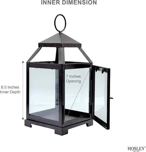 Miniatura 5 de Hosley's Farol estilo clásico, de 12 pulgadas de alto, de hierro y vidrio Regalo ideal para celebraciones, fiestas, bodas, Aromaterapia y Spa.