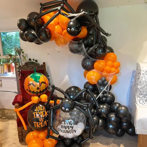 Miniatura 6 de Kit de Guirnalda de Arco de Globos de Halloween, 126 Piezas, Globos Negros y Naranjas con Globos de Calabaza BOO, Murciélagos de Aluminio, Globos