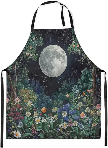Miniatura 16 de Castle Fairy Mountain Moon Chef Apron,Starry Night Sky Apron 31"x26",Natural Landscape Painting Kitchen Aprons for Women Blue Beige Yellow