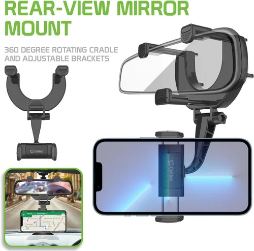 Miniatura 2 de Cellet Soporte universal para teléfono con espejo retrovisor para vehículo, compatible con iPhone 14 Pro Max Mini SE 13 12 11 XR XS Galaxy Z Flip Z