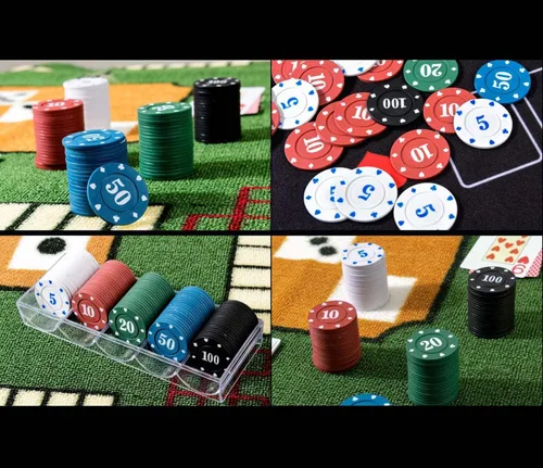 Miniatura 8 de 100 fichas de póquer con caja de almacenamiento, fichas de tarjetas de póquer de plástico con denominación número impreso para Texas Home Game