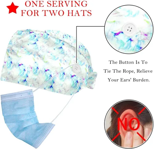 Miniatura 2 de Unreal Watercolor Marble 2 Pack Adjustable Working Cap with Buttons Elastic Bouffant Hats Head Scarf with Sweatband for Women Men Multicoloured