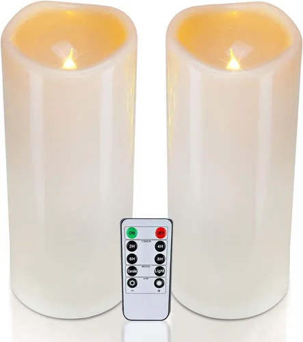Miniatura 15 de Homemory Velas grandes impermeables sin llama de 6" x 4" para exteriores con control remoto y temporizador, velas LED parpadeantes que funcionan