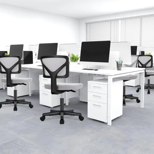 Miniatura 2 de DUMOS Sillas de oficina pequeñas con ruedas, ergonómicas ajustables para escritorio doméstico, silla giratoria rodante de trabajo sin brazos, Gris