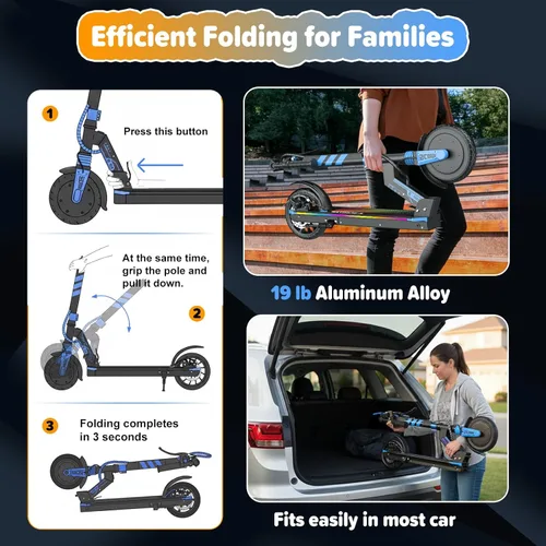 Miniatura 4 de Patinete eléctrico para niños y adolescentes, motor de 200 W/350 W, 12-19 MPH y 12-18 millas, neumáticos sólidos de 8 pulgadas/8.5 pulgadas, scooter