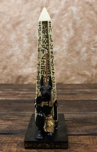 Miniatura 6 de Ebros Gift Tema egipcio Anubis Chacal Perro Deidad Arrodillado por pilar de obelisco jeroglífico Quemador de incienso Escultura Estatuilla de resina