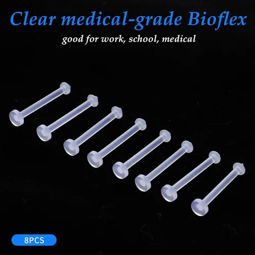 Miniatura 7 de 8 anillos de lengua de acrílico flexibles para lengua, anillo de lengua transparente plano 14G, anillos de pezón de plástico de 0.630 in