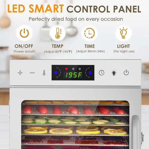 Miniatura 3 de HOPERAN Máquina deshidratadora de alimentos con 8 bandejas de acero inoxidable, temporizador digital y control de temperatura ajustable para cecina