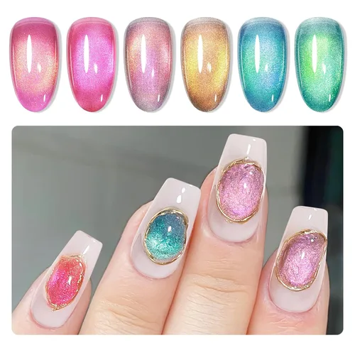 Miniatura 21 de MIZHSE Esmalte de uñas de gel de ojo de gato de 8 colores, juego de esmaltes de gel magnético con purpurina con barra magnética, holográfico Gel
