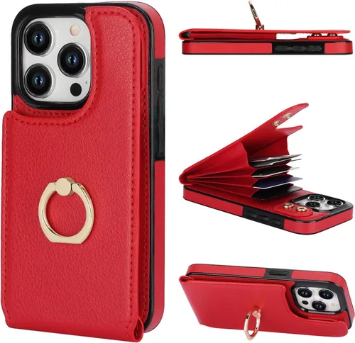 Miniatura 10 de Folosu Funda compatible con iPhone 15 Pro con soporte para tarjetas, rotación de 360°, soporte de anillo de dedo con función atril, bloqueo RFID