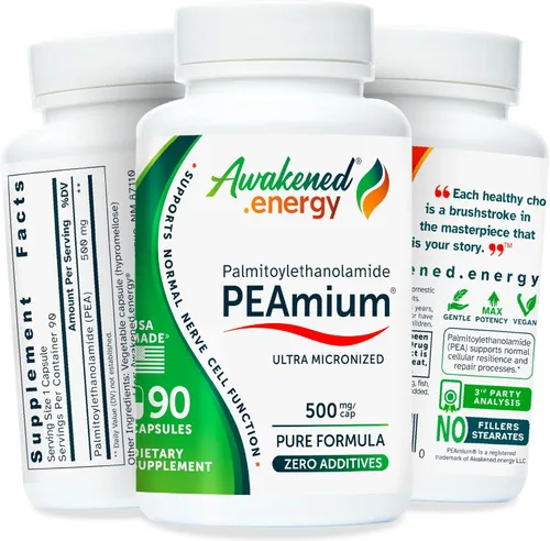 Palmitoiletanolamida 500 mg Comfort Mobility Nerves Apoyo cognitivo e inmunológico - Micronizado de alta absorción - Guisante natural - Fabricado en