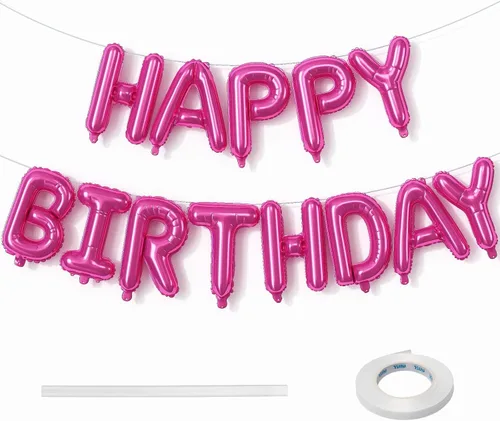 Miniatura 24 de Cartel plateado de feliz cumpleaños – Globos de letras de papel de aluminio de Mylar de 16 pulgadas con cinta, globos autoinflables para mujeres