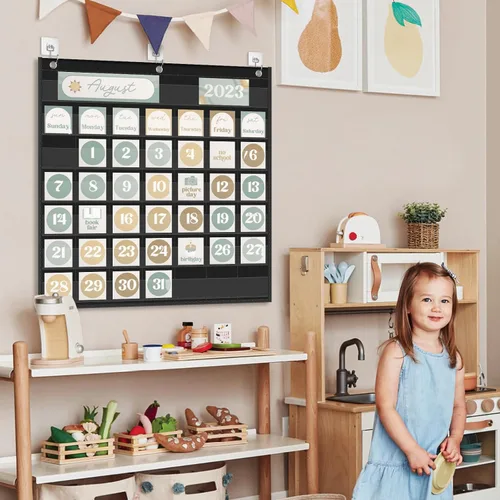 Miniatura 4 de EAMAY Gráfico de bolsillo de calendario mensual para el aula para tarjetas de 2.75 * 2.75, suministros de educación en casa y artículos Negro