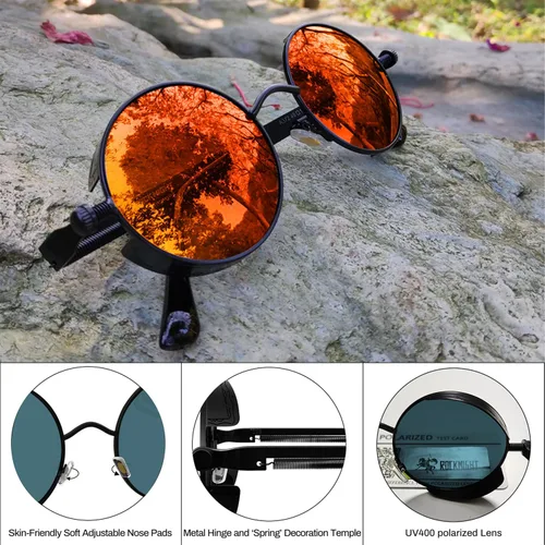 Miniatura 5 de ROCKNIGHT Gafas de sol redondas polarizadas con protección UV400 estilo steampunk gótico, unisex, para exteriores