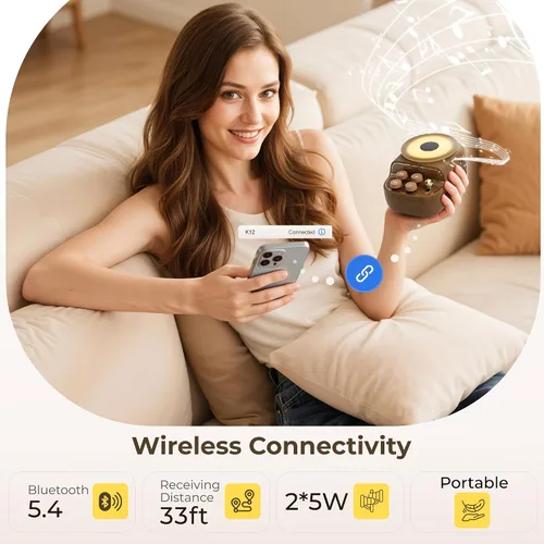 Miniatura 4 de Altavoces Bluetooth inalámbricos, 3 en 1 portátiles lindos altavoces con bandeja aromática, aspecto vintage de tocadiscos, luces ambientales