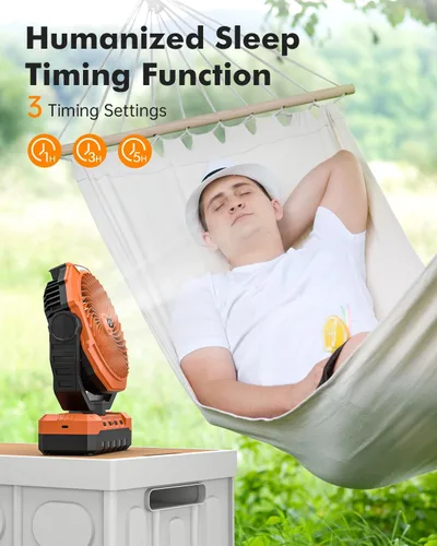 Miniatura 6 de Ventilador de camping 3 en 1 - Ventilador recargable con batería desmontable y gancho con luz para tienda de campaña, al aire libre - Ventilador
