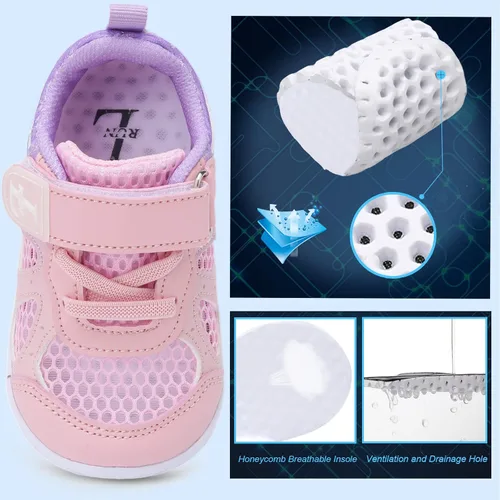 Miniatura 4 de L-RUN Zapatos deportivos para niños y niñas, zapatos de verano para caminar descalzos, zapatos de tenis ligeros de malla
