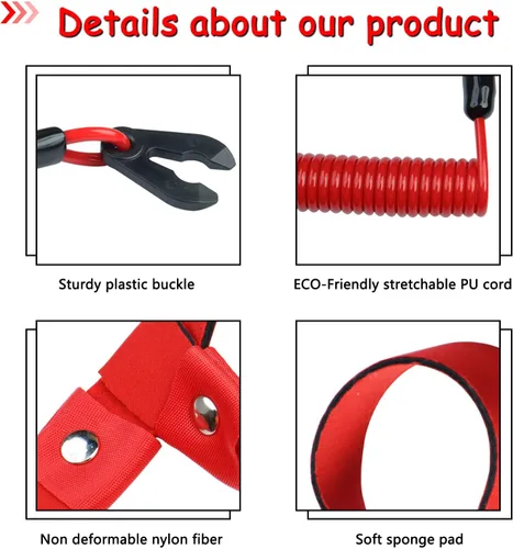 Miniatura 2 de Cordón para interruptor de barco para todos los Yamaha Jet Ski Waverunner, motor fuera de borda marino, correa de muñeca de amarre de parada de Rojo