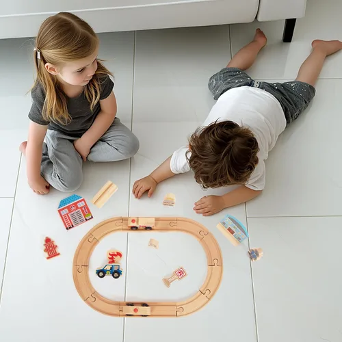 Miniatura 6 de Set de trenes de madera para niños pequeños, vías de madera se adapta a Thomas, se adapta a Brio, se adapta a Chuggington, se adapta a Melissa
