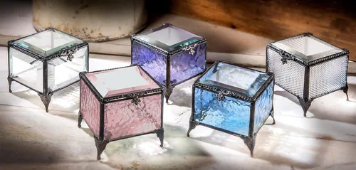 Miniatura 6 de Caja de cristal azul decorativa para joyería con anillo de exhibición, pulsera, aretes, organizador de almacenamiento, regalo de recuerdo para mamá