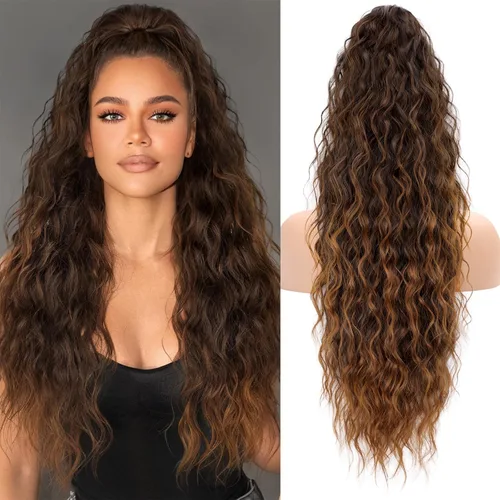 Miniatura 18 de KooKaStyle Extensión de cola de caballo con cordón de 26 pulgadas (66 cm) para mujeres, extensiones de cabello sintético rizado largo para uso