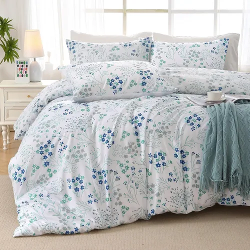 Miniatura 48 de MUXHOMO Juego de edredón tamaño individual XL, elegante juego de cama con estampado floral en una bolsa, 5 piezas, ultra suave y transpirable