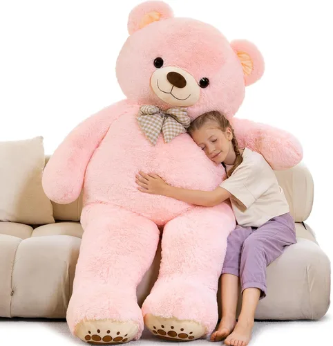 Miniatura 23 de Oso de peluche gigante de 4 pies, color marrón Lifesize Jumbo animal de peluche suave con pajarita y vientre grande para niños y niñas, oso