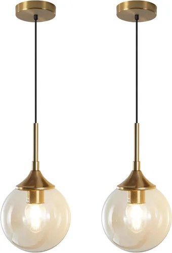 Miniatura 11 de KCO Lighting - Lámpara colgante moderna de globo de 1 luz, luz colgante de vidrio ahumado individual grande de mediados de siglo, latón cepillado