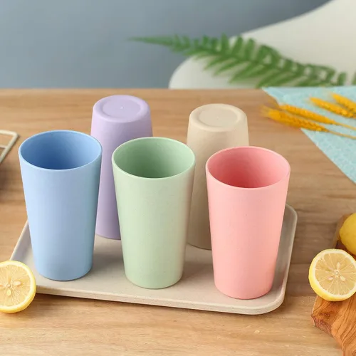 Miniatura 6 de Vasos reutilizables irrompibles ecológicos para adultos (20 onzas), juego de 5 vasos de paja de trigo, aptos para lavavajillas.