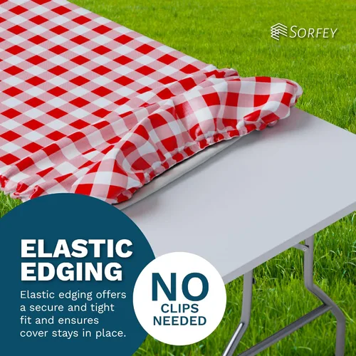 Miniatura 7 de Sorfey Mantel ajustado con elástico, vinilo con parte trasera de franela, se adapta a mesa de 24 x 48 pulgadas, rectangular, a prueba de agua, fácil