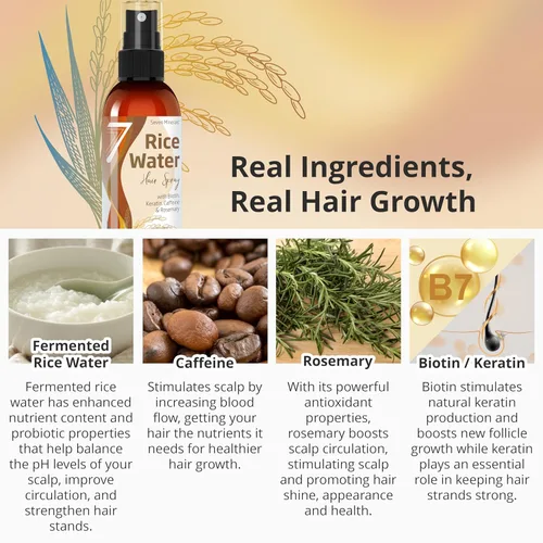 Miniatura 2 de NUEVO Agua de Arroz Fermentado para el Crecimiento del Cabello - Infundido con Romero, Biotina, Cafeína, Queratina, Spray Vegano No Graso