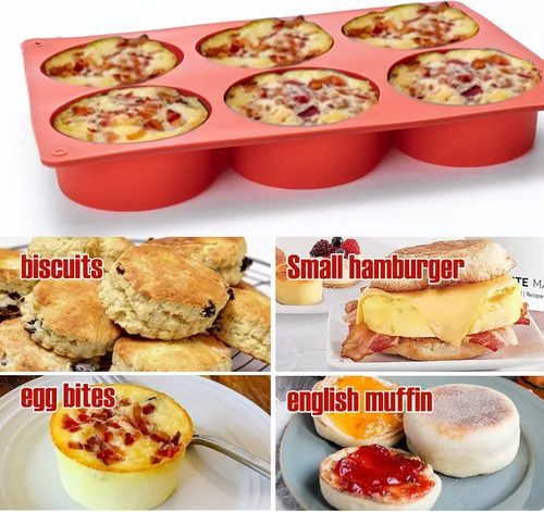 Miniatura 7 de Moldes de silicona para huevos Frittata, paquete de 2, bocados de huevo Starbuc, tazas Dash de 3 pulgadas de profundidad, moldes redondos Sous Vide
