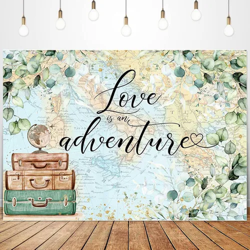 Miniatura 3 de Love is an Adventure telón de fondo para fotografía Let The Adventure Begin, fondo temático de viaje, baby shower, despedida de soltera, decoración