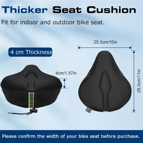 Miniatura 2 de Zacro Cojín de asiento de bicicleta, funda acolchada de gel para asiento de bicicleta para hombres y mujeres, cómodo, asiento de bicicleta Negro