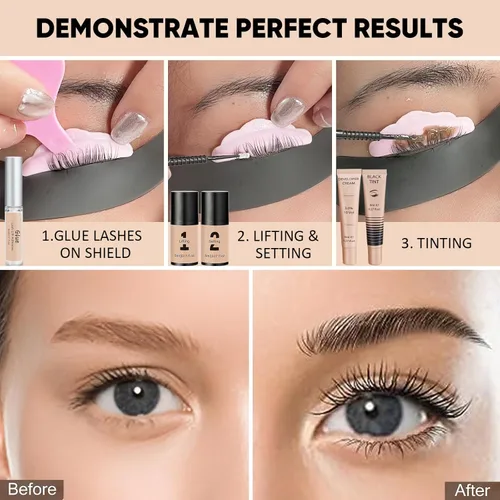 Miniatura 4 de Libeauty Kit de elevación de pestañas y color para cejas con color negro, permanente de elevación rápida y coloración voluminosa con herramientas