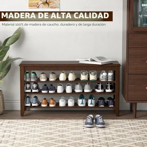 Miniatura 8 de Taitiy Banco organizador de zapatos de caucho, banco de entrada con 3 niveles de altura ajustable, organizador de calzado para puerta delantera