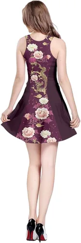 Miniatura 2 de CowCow Vestidos casuales para mujer, diseño de dragón chino vintage, flores, patrón japonés, mini vestido skater, XS-5XL, Turquesa
