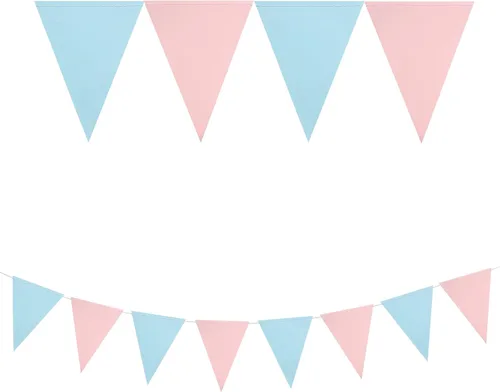 Miniatura 2 de Mefuny Banderín de revelación de género de 30 pies, 48 unidades, color azul claro y rosa, banderas triangulares de papel para decoración para baby