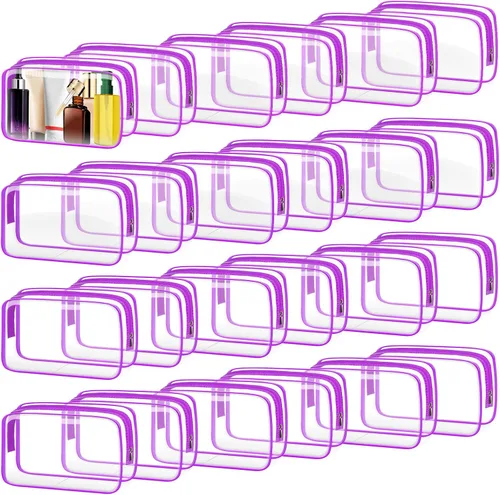Miniatura 7 de 24 bolsas de aseo transparentes, bolsa de cosméticos para organizador de maquillaje de viaje, bolsa aprobada por la TSA, multicolor, mediana