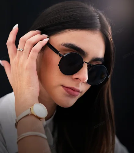 Miniatura 3 de AIEYEZO Gafas de sol redondas Steampunk Circle Lennon Gafas de sol góticas marco de metal 100% lente de bloqueo UV
