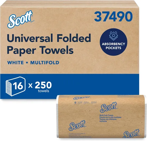 Miniatura 13 de Toallas de papel multifold universal Scott Professional, a granel (58091), bolsillos de absorción, blancas, toalla de 9.2"x9.4", blanca, comprimida