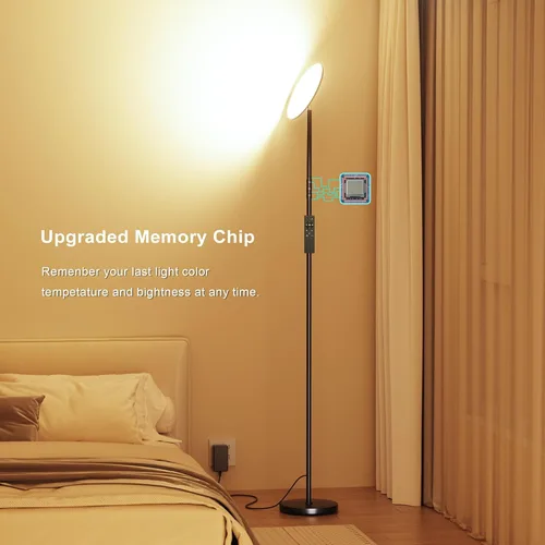 Miniatura 6 de Lámpara de pie LED, lámpara de pie brillante de 36 W 3600 lúmenes, equivalente a 350 W con control remoto y táctil, lámpara de pie moderna con Negro
