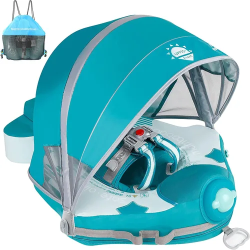 Miniatura 23 de Mambobaby Flotador de natación para bebé con toldo, flotador de bebé sólido no inflable, material de cuero suave impermeable y agradable a la piel