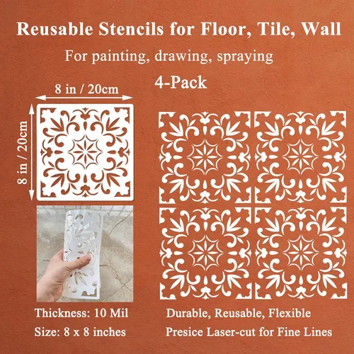 Miniatura 2 de 4 plantillas de mandala reutilizables de 8 x 8 pulgadas, plantillas de piso de azulejos, plantillas de pared bohemias para pintar paredes, azulejos