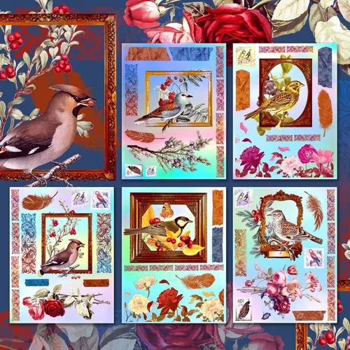 Miniatura 4 de Decoupage - Paquete de papel (15 hojas de 8 x 11 pulgadas), pájaros y flores del siglo XIX HANATABA Vintage Art Deco Styled Ephemera Pictures